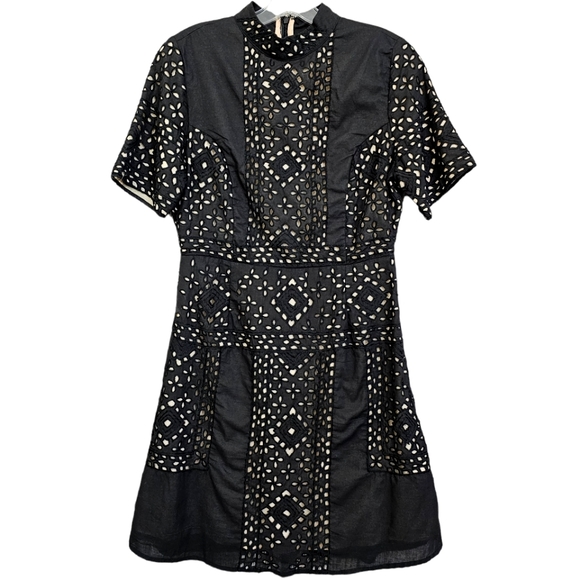 Anthropologie Kas Ny Black Iolet /Tan Shortsleeve Mock Turtleneck Dress - Picture 7 of 16